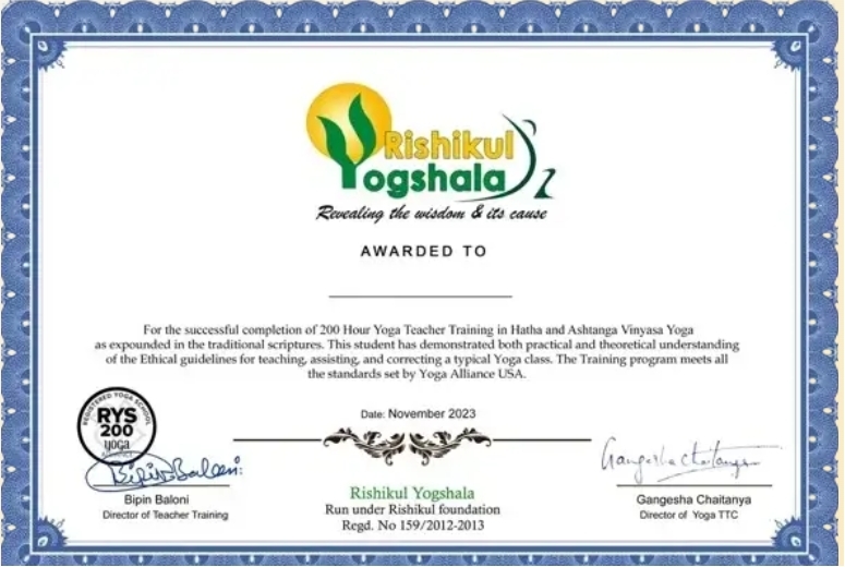 YTTC Certificate